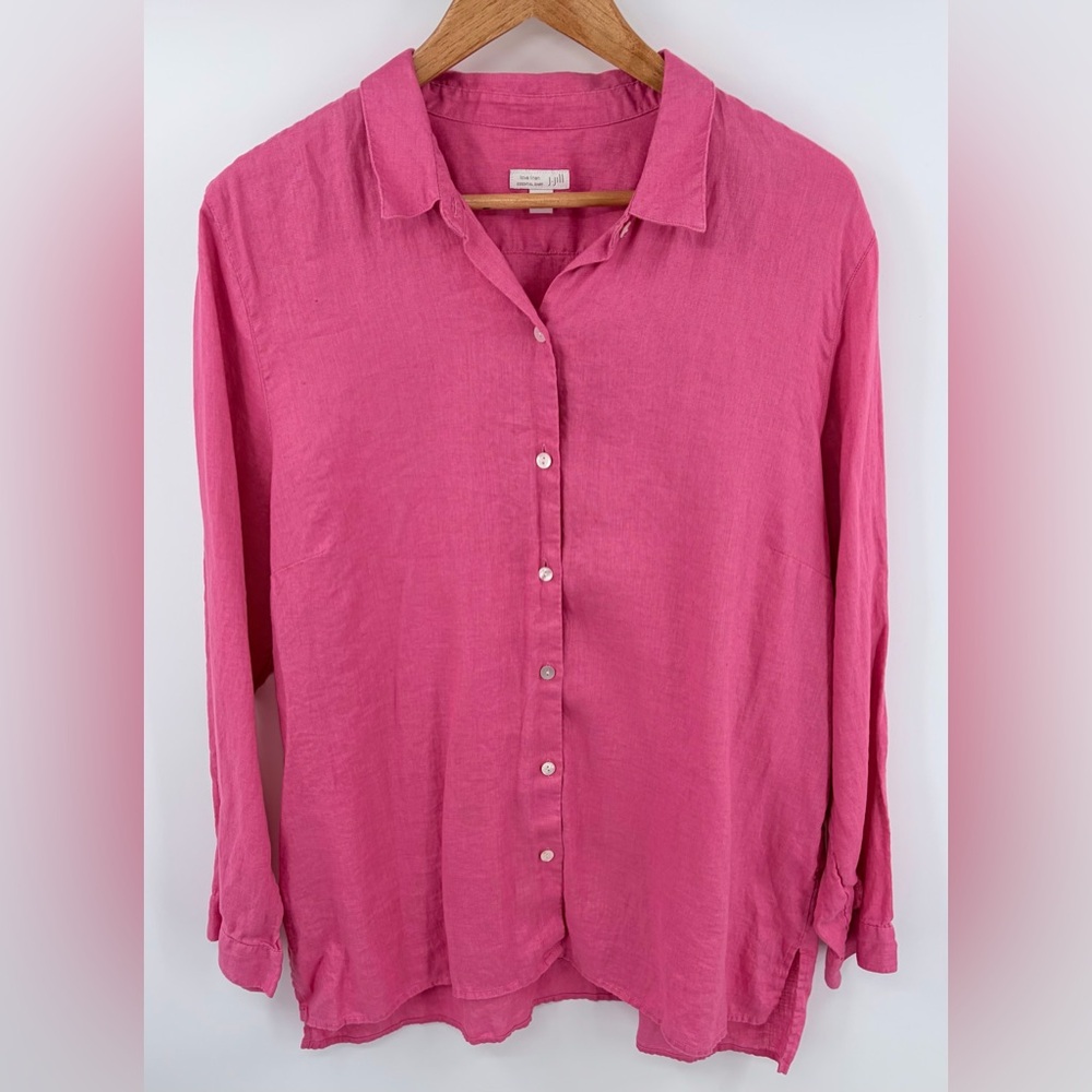 J.Jill love linen pink button up long sleeve blouse women’s size XL resort beach